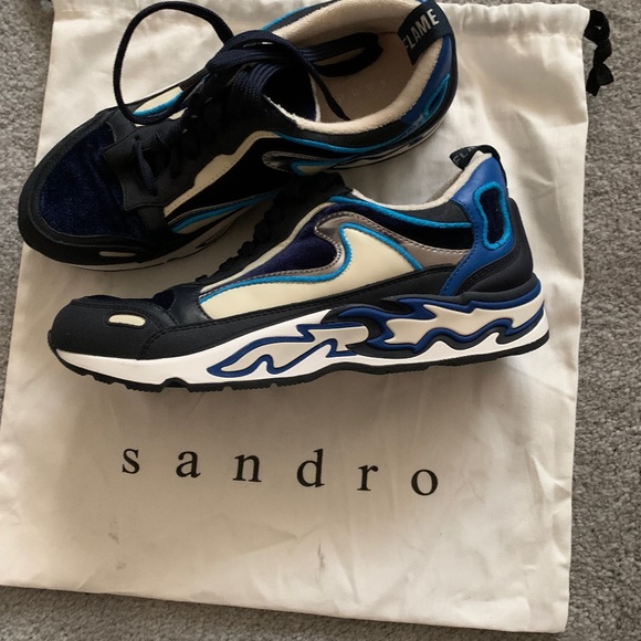 Sandro Flame Paneled Suede Sneakers size European 38,USA6.5 - Picture 1 of 4